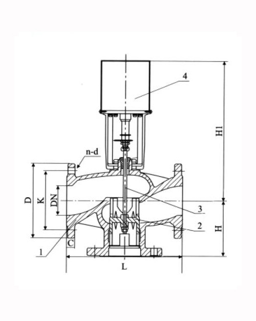 VB7000系列電動二通調節閥畫線圖